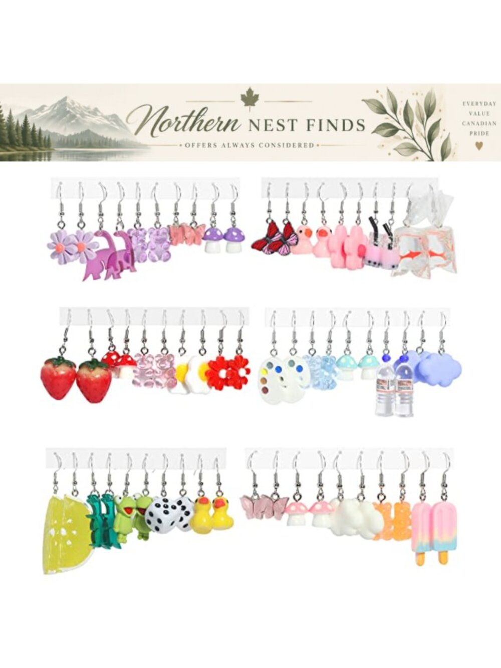 30 Pairs Fun Aesthetic Resin Earrings Kawaii Novelty Dangle Set for Women